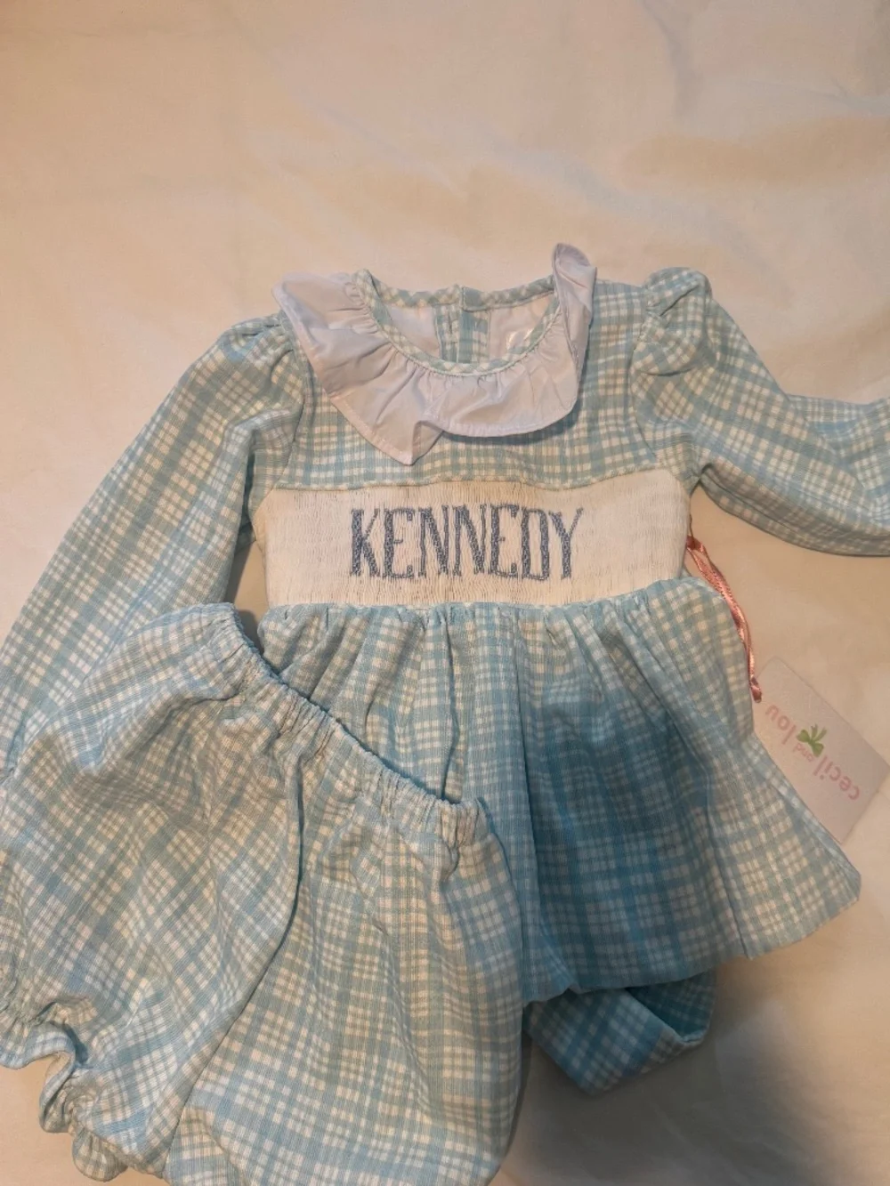 Blue Plaid Corduroy Custom Smocked Bloomer Set